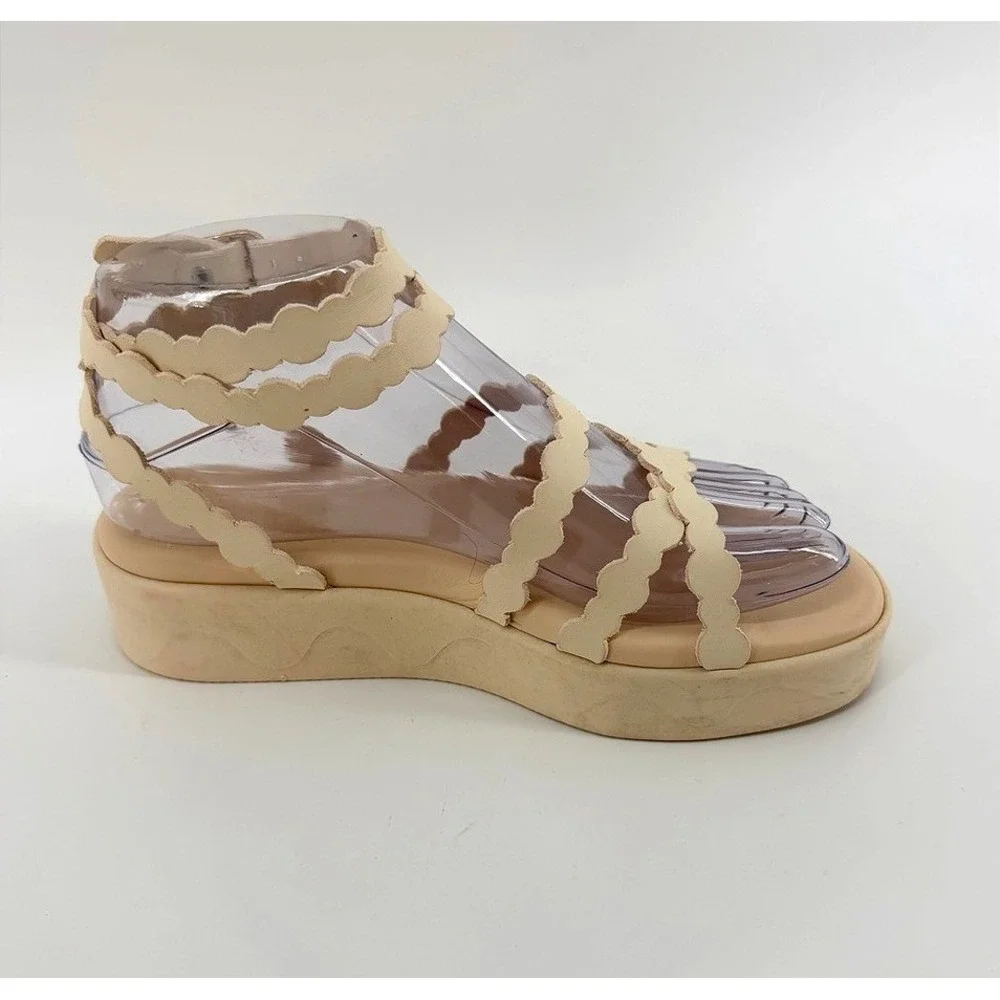Anciet Greek Sandals Aspsis Flatform‎ Cream Scalloped Platform Ankle size 36 6